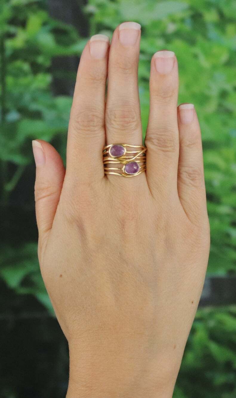 18k Gold Over Sterling Silver Natural Amethyst Ring Size 9 1/4 - Picture 2 of 7